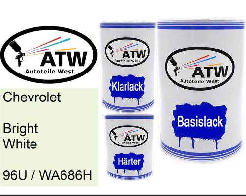 Chevrolet, Bright White, 96U / WA686H: 500ml Lackdose + 500ml Klarlack + 250ml Härter - Set, von ATW Autoteile West.